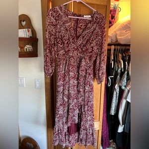 Calvin Klein Dress Chiffon Floral Dress | Burgundy & White
